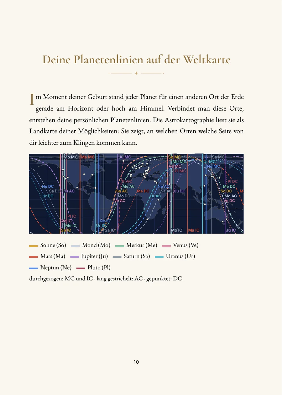 Astrokartographie: deine Planetenlinien: Weltkarte mit Planetenlinien