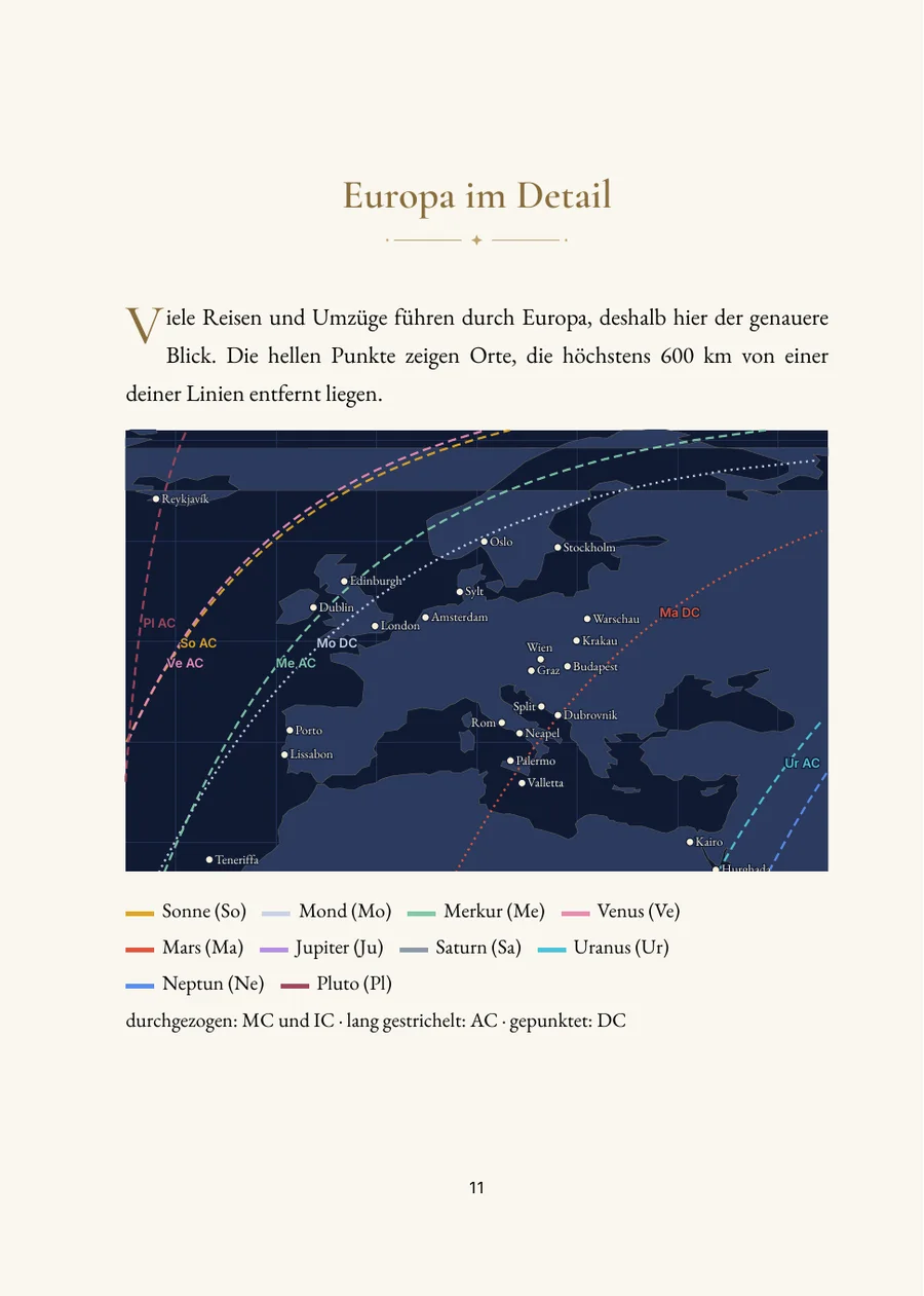 Astrokartographie: deine Planetenlinien: Europakarte