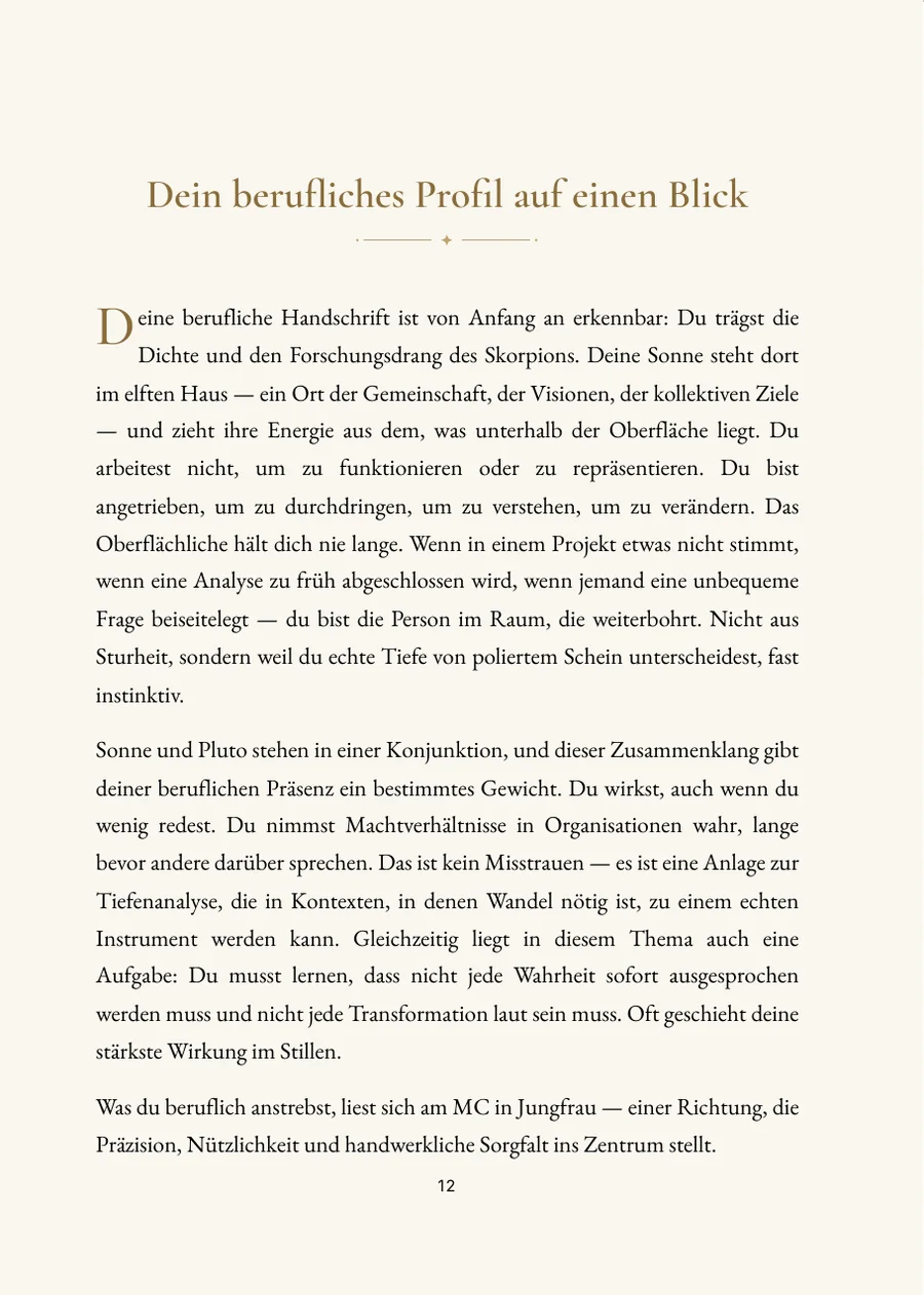 Berufshoroskop: Beruf & Talente – Kapitelseite mit echtem Text