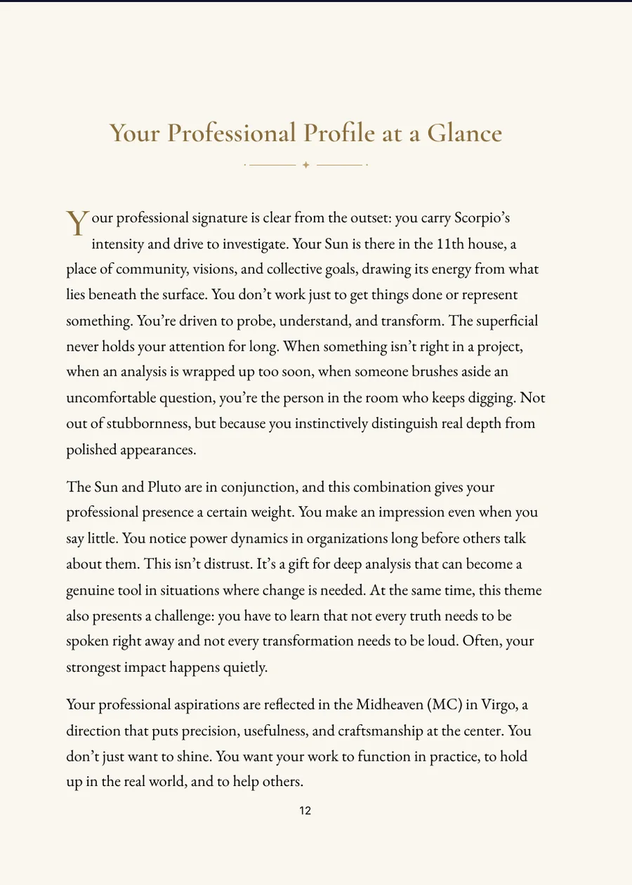 Career Horoscope Book: Career & Talents, chapter page with real text