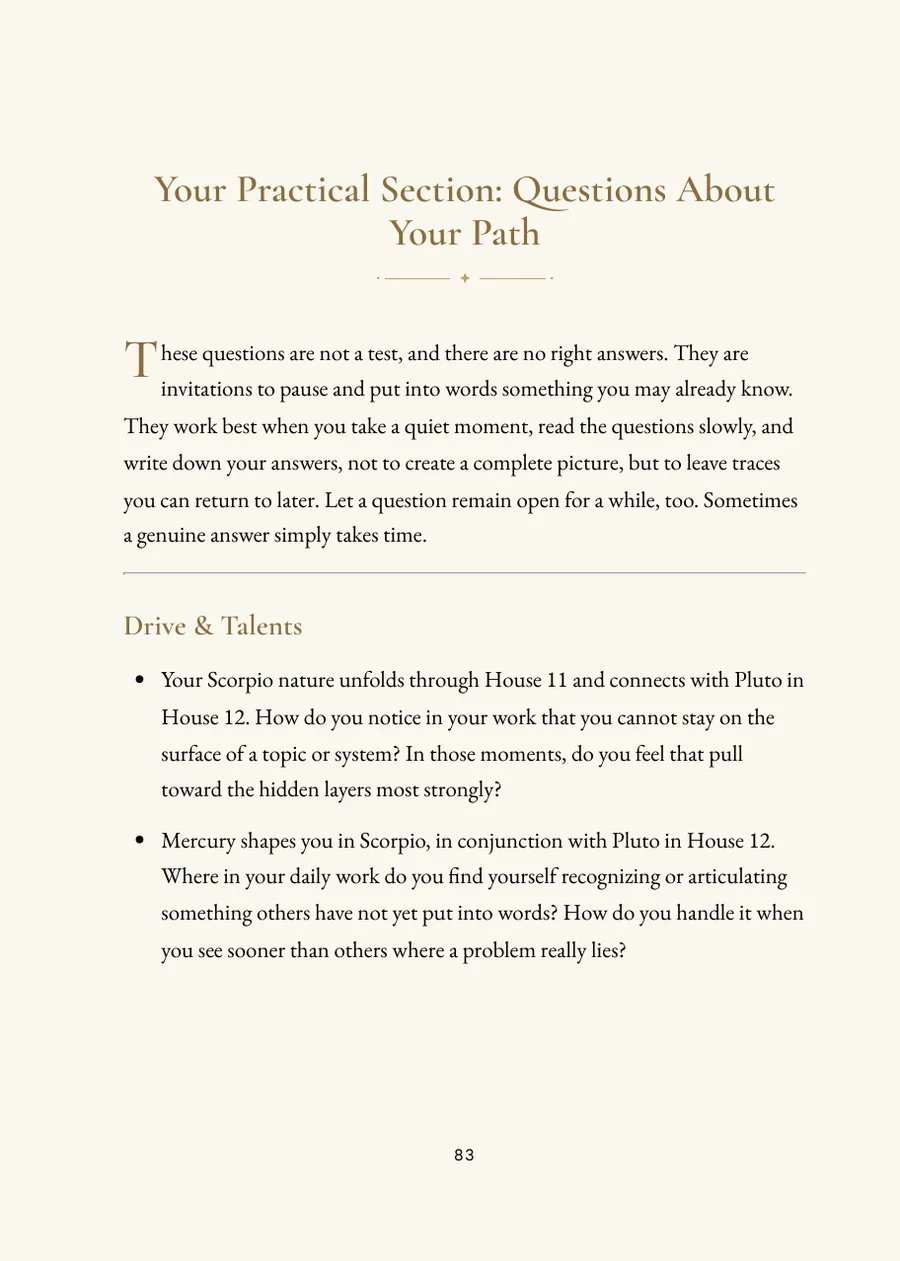 Career Horoscope Book: Career & Talents, practical section with questions
