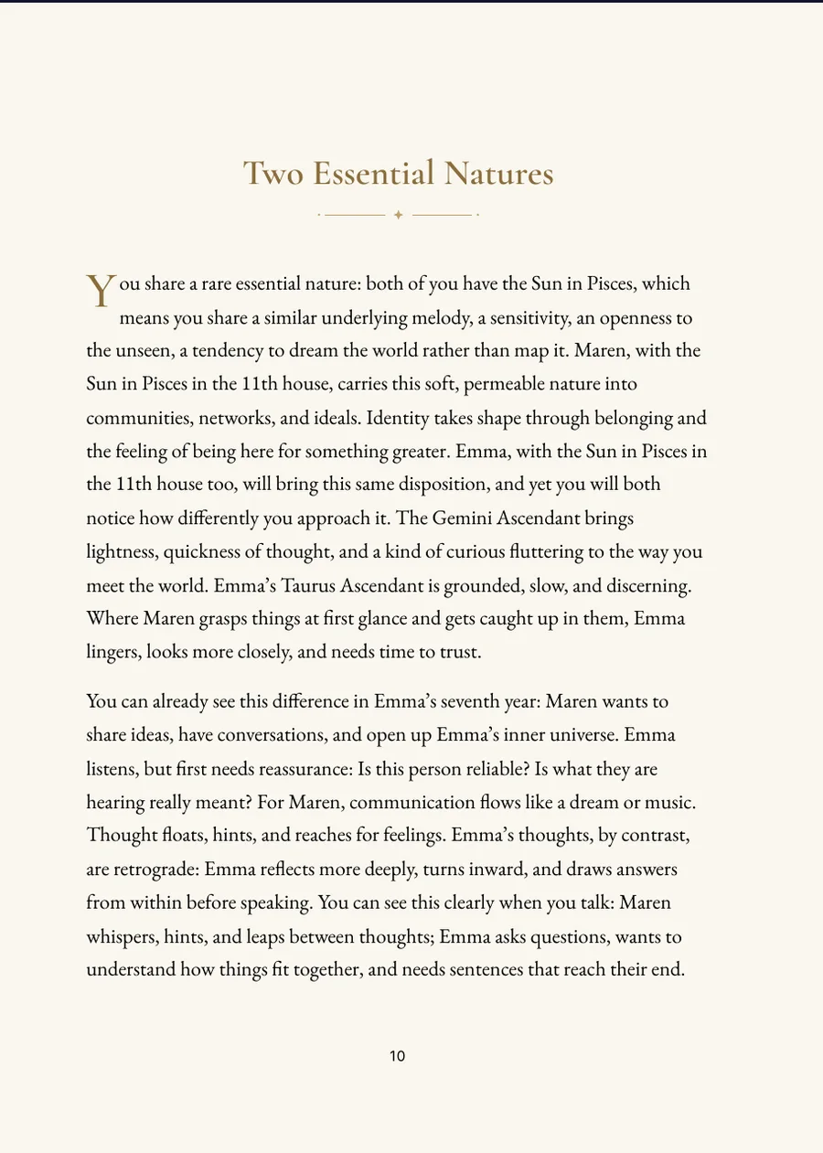 Parent and Child Horoscope Book, chapter page with real text
