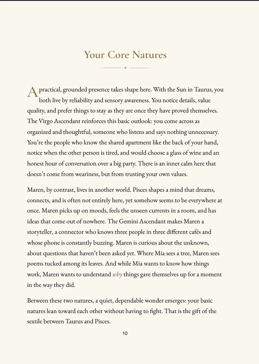 Friendship Horoscope Book, chapter page with actual text
