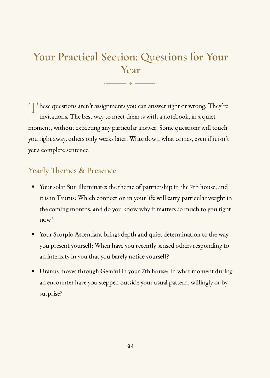 Birthday Horoscope Book (Solar), practice section with questions