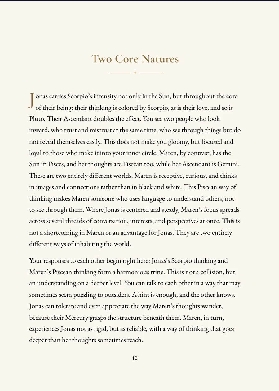 Sibling Horoscope Book: chapter page with real text