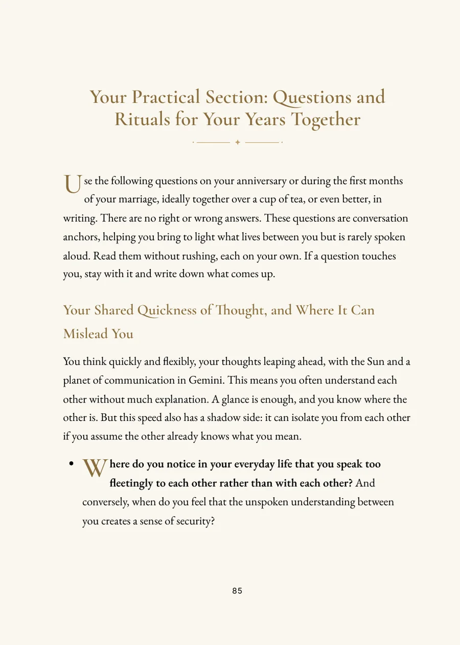 Wedding Horoscope Book, practical section with questions