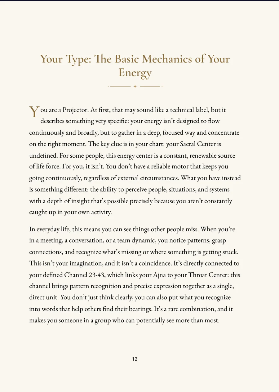 Human Design Book: chapter page with real text