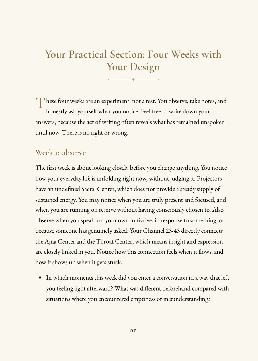 Human Design Book: practical section with reflection questions