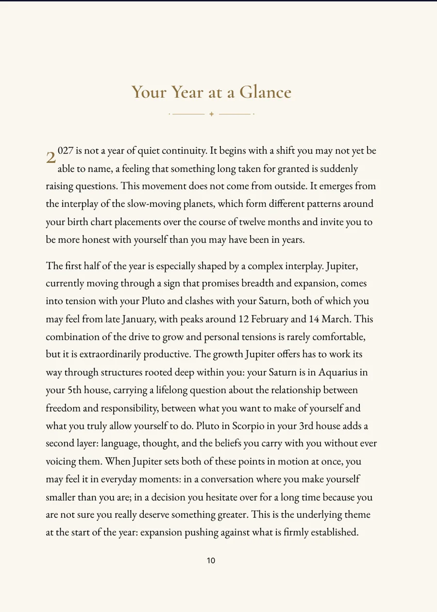 Yearly Horoscope 2027: chapter page with real text
