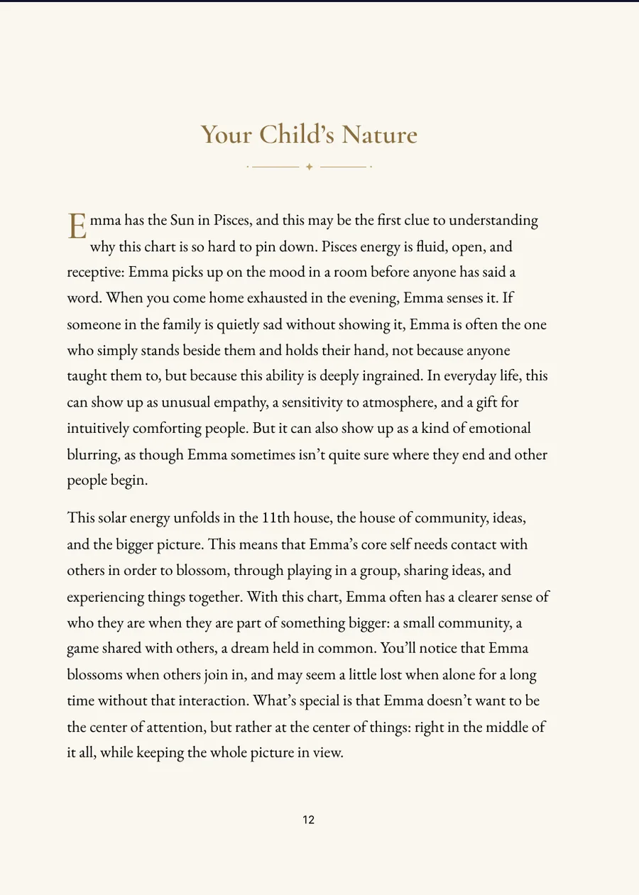Child's Birth Chart Book, chapter page with real text