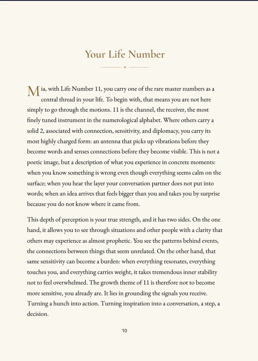 Numerology Book, chapter page with real text