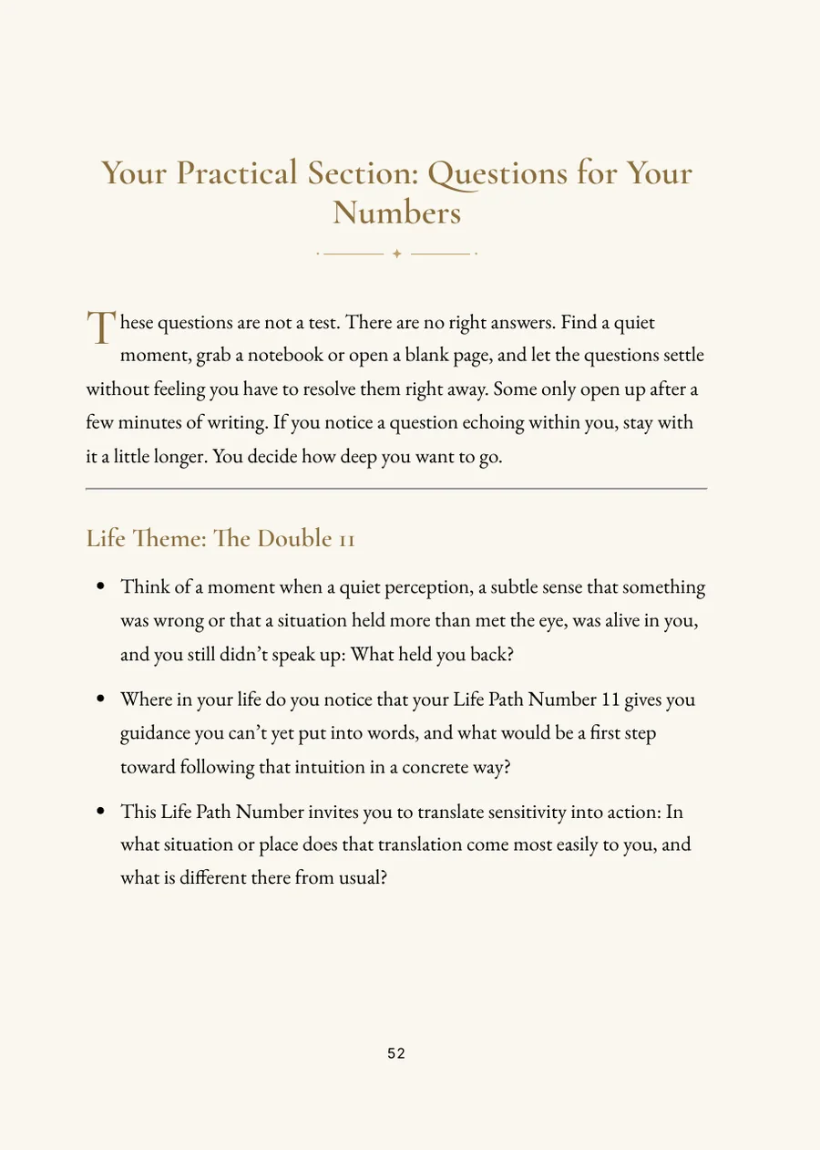 Numerology Book, reflection section with questions