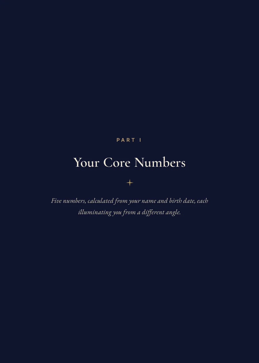 Numerology Book, divider page for Part I