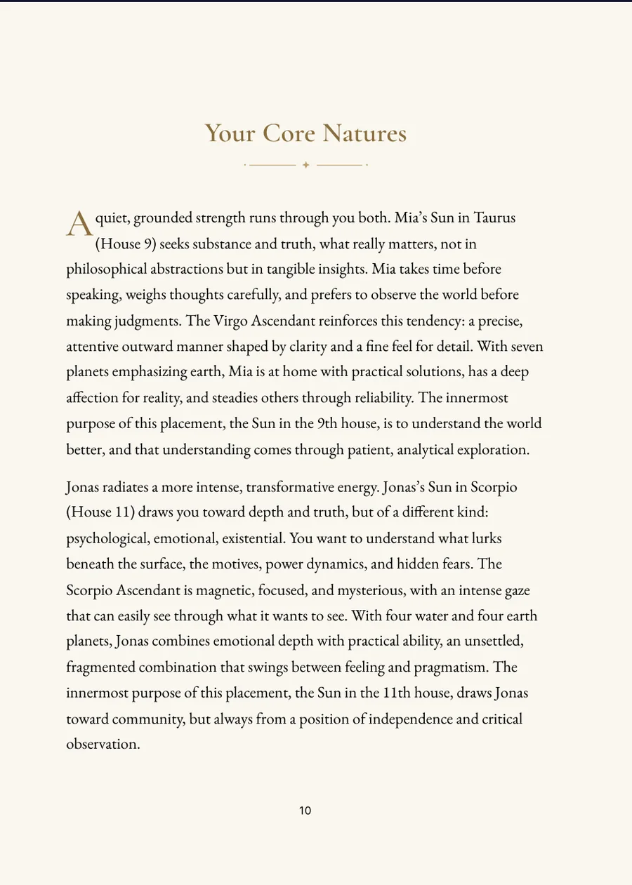 Relationship Horoscope Book, chapter page with real text