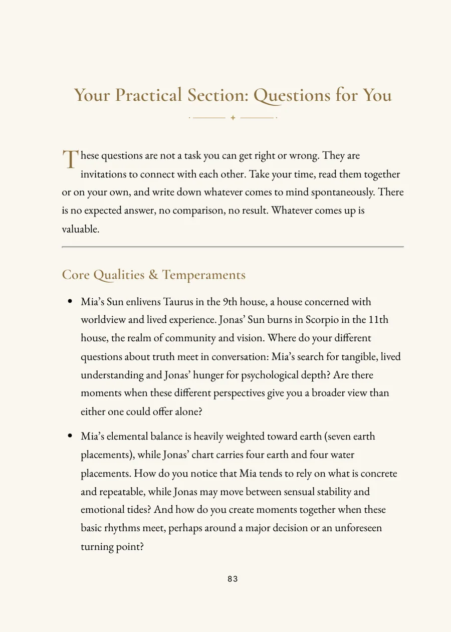 Relationship Horoscope Book, practical section with questions