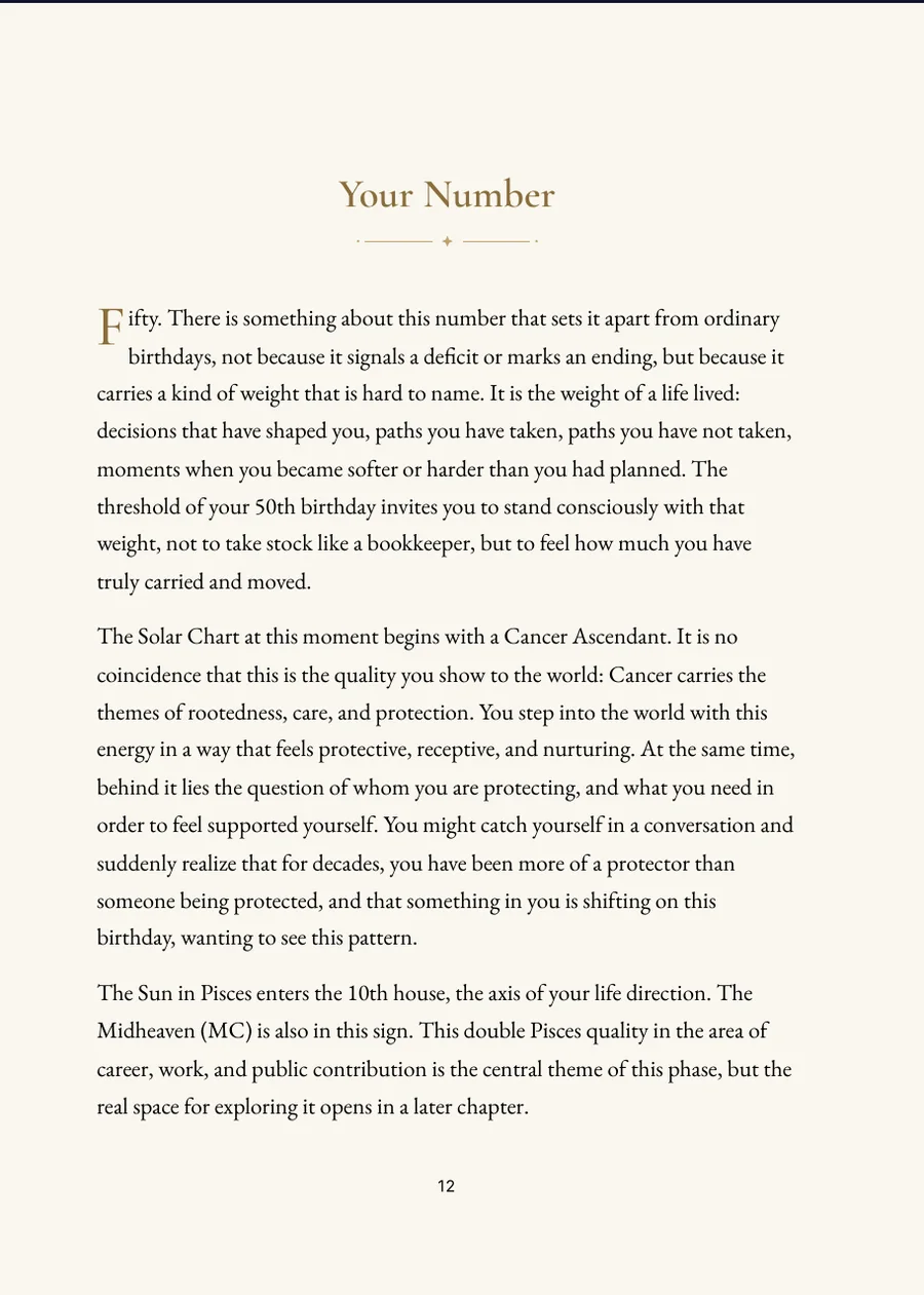 Milestone Birthday Book, chapter page with actual text