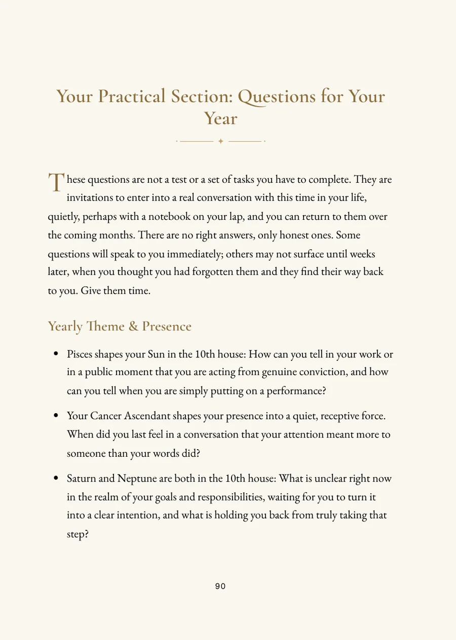 Milestone Birthday Book, practical section with reflection questions