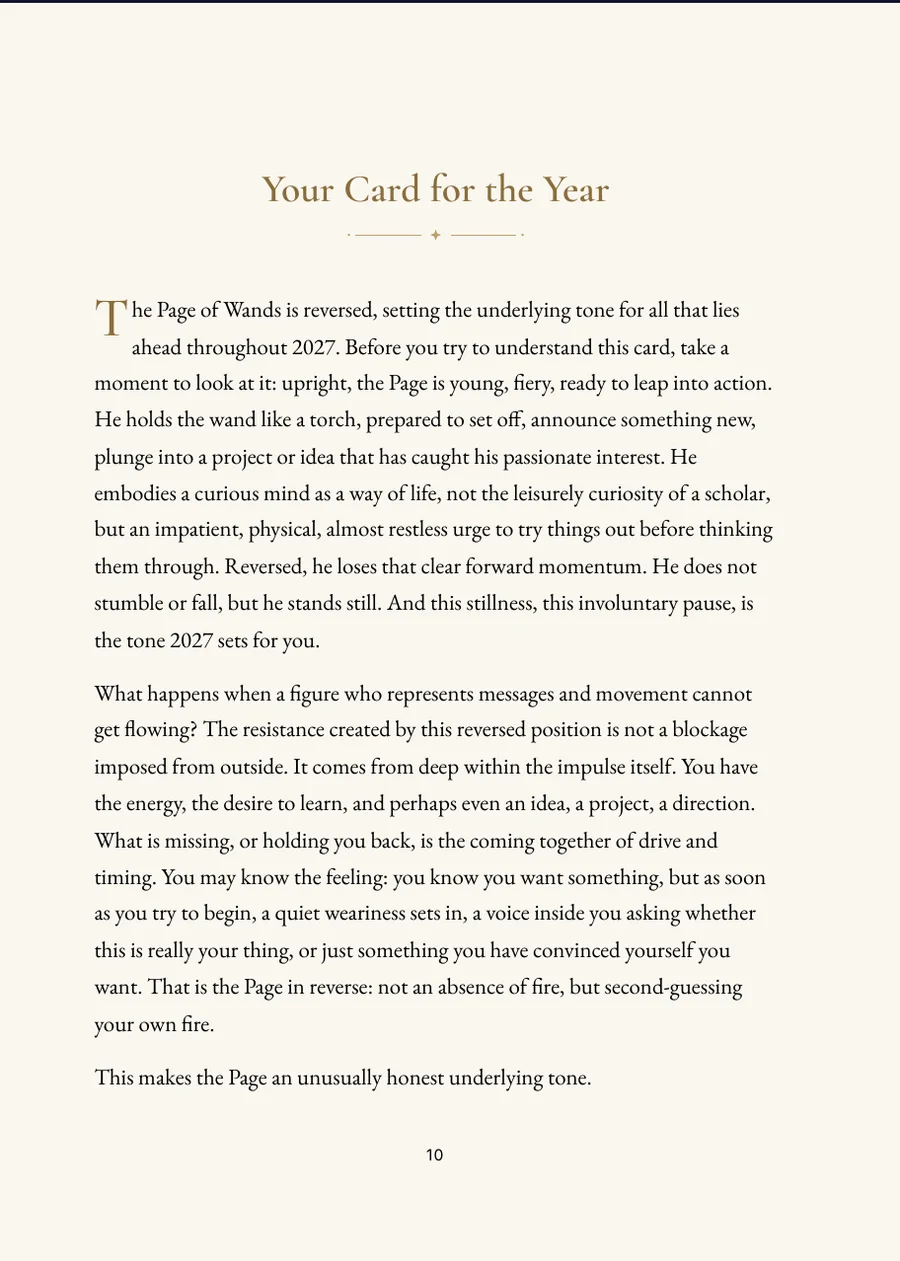 Tarot Year Book, chapter page with real text