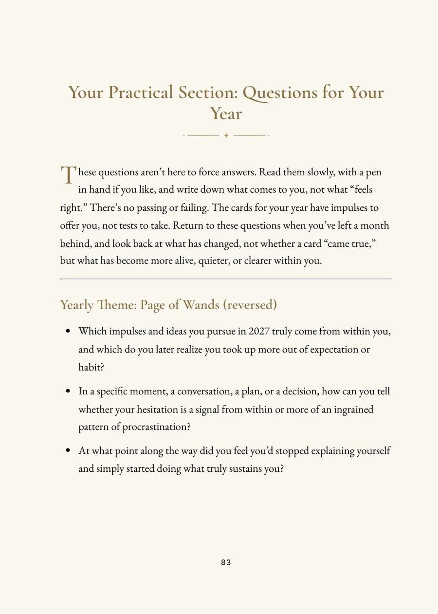 Tarot Year Book, reflection section with questions