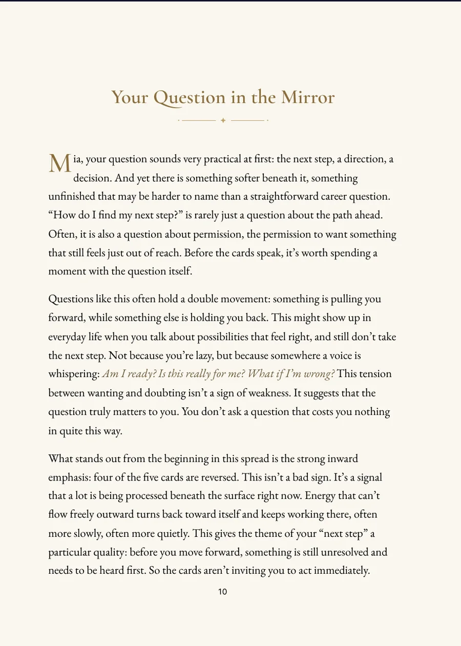 Tarot Spread Book, chapter page with real text