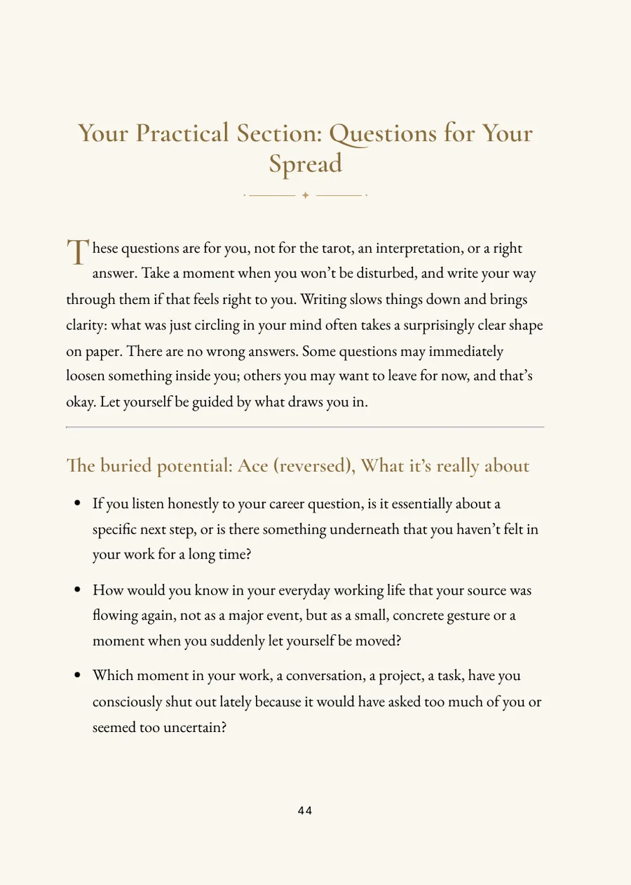 Tarot Spread Book, practical section with questions