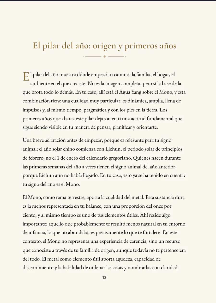 Libro del horóscopo chino: página de capítulo con texto real
