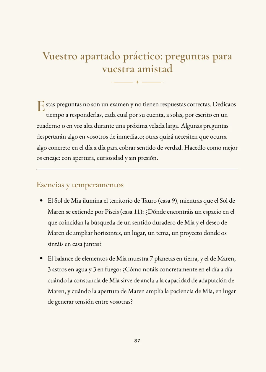 Libro de Horóscopo de Amistad: sección práctica con preguntas