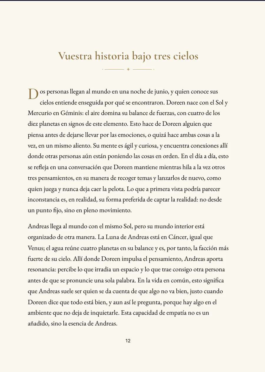 Libro de Horóscopo de Boda: página de capítulo con texto real