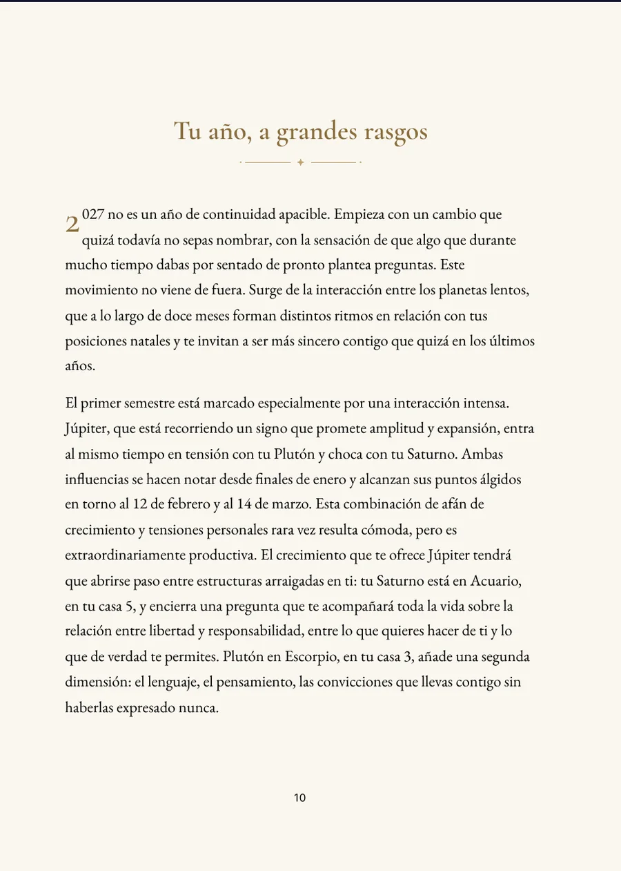 Horóscopo Anual 2027: página de capítulo con texto real