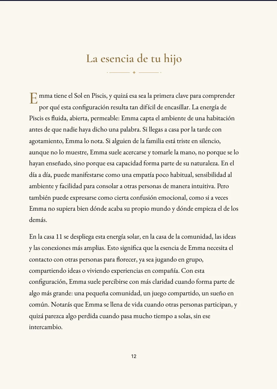 Libro de Carta Natal Infantil: página de capítulo con texto real