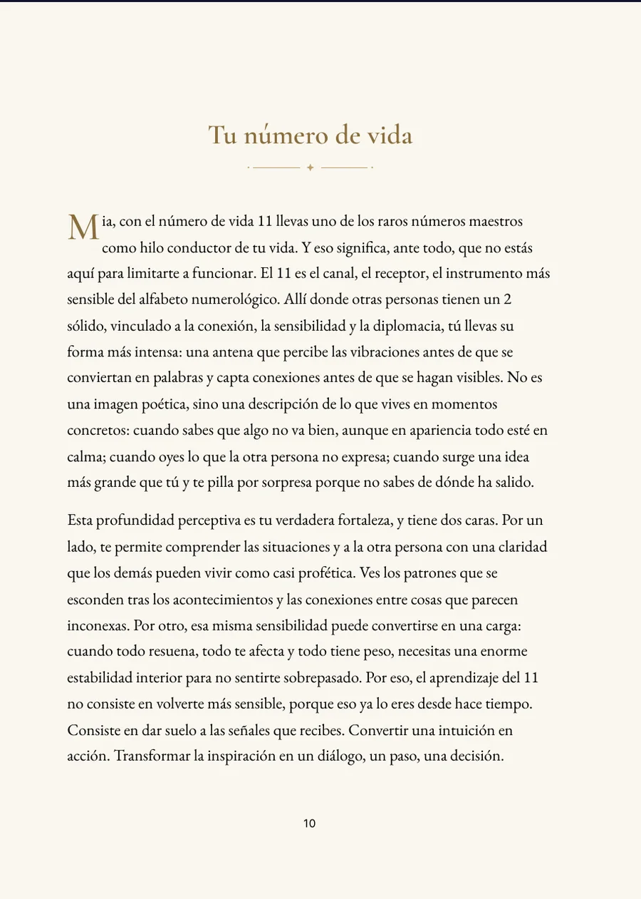 Libro de numerología - página de capítulo con texto real