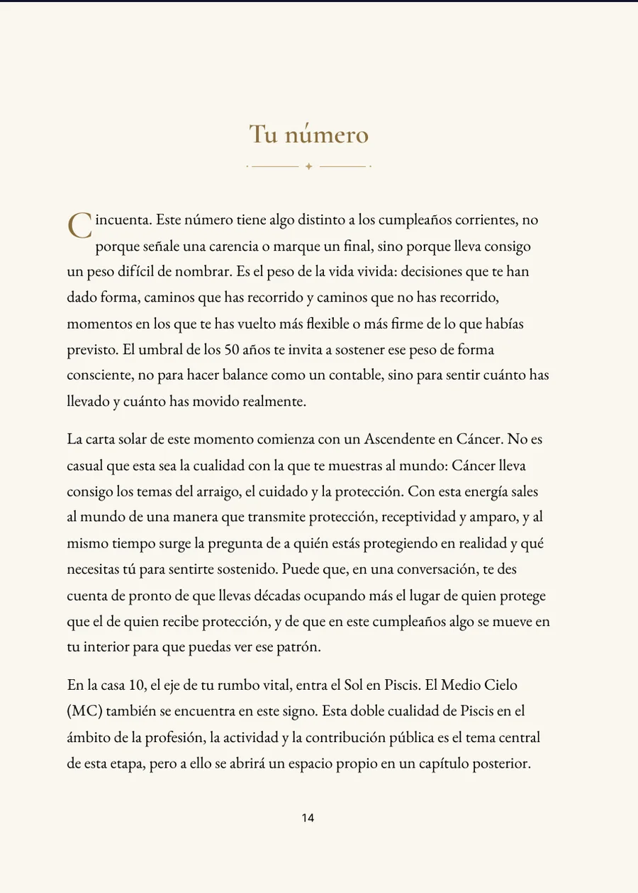 Libro para un Cumpleaños Redondo: página de capítulo con texto real
