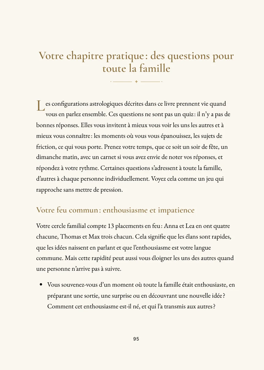 Livre de l’horoscope familial, partie pratique avec questions
