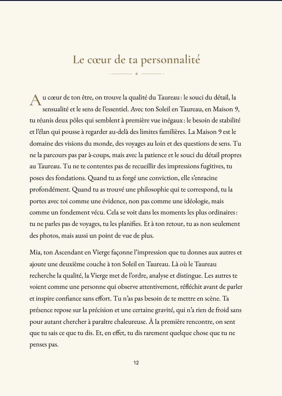 Livre du thème astral : page de chapitre avec un vrai texte