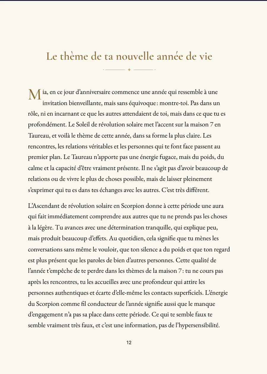 Livre de la révolution solaire (Solar) : page de chapitre avec un vrai texte