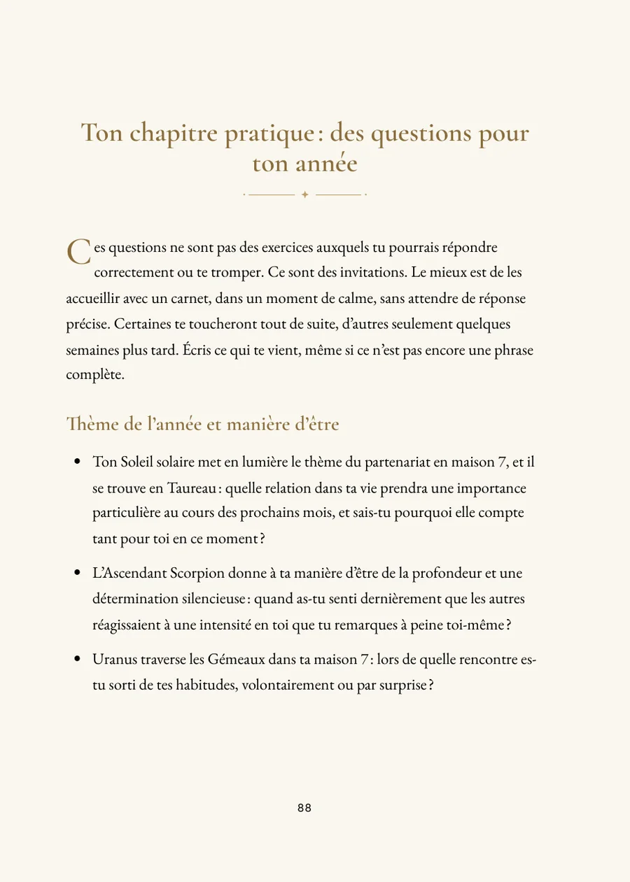 Livre de la révolution solaire, partie pratique avec questions
