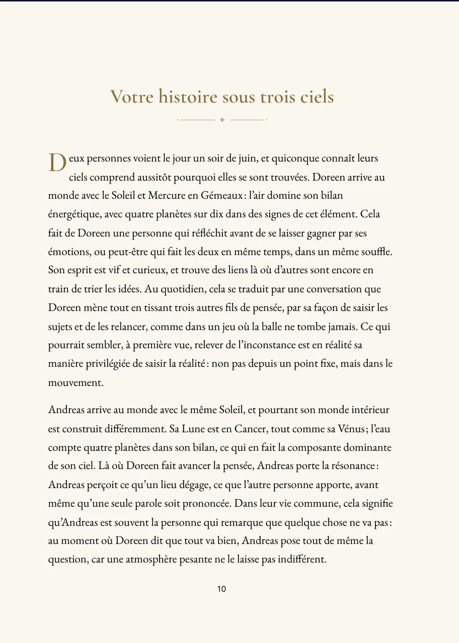 Livre de l’horoscope de mariage : page de chapitre avec un vrai texte