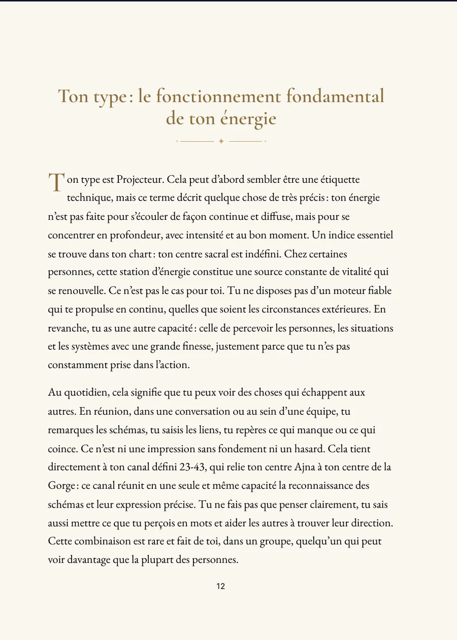 Livre Human Design : page de chapitre avec un vrai texte