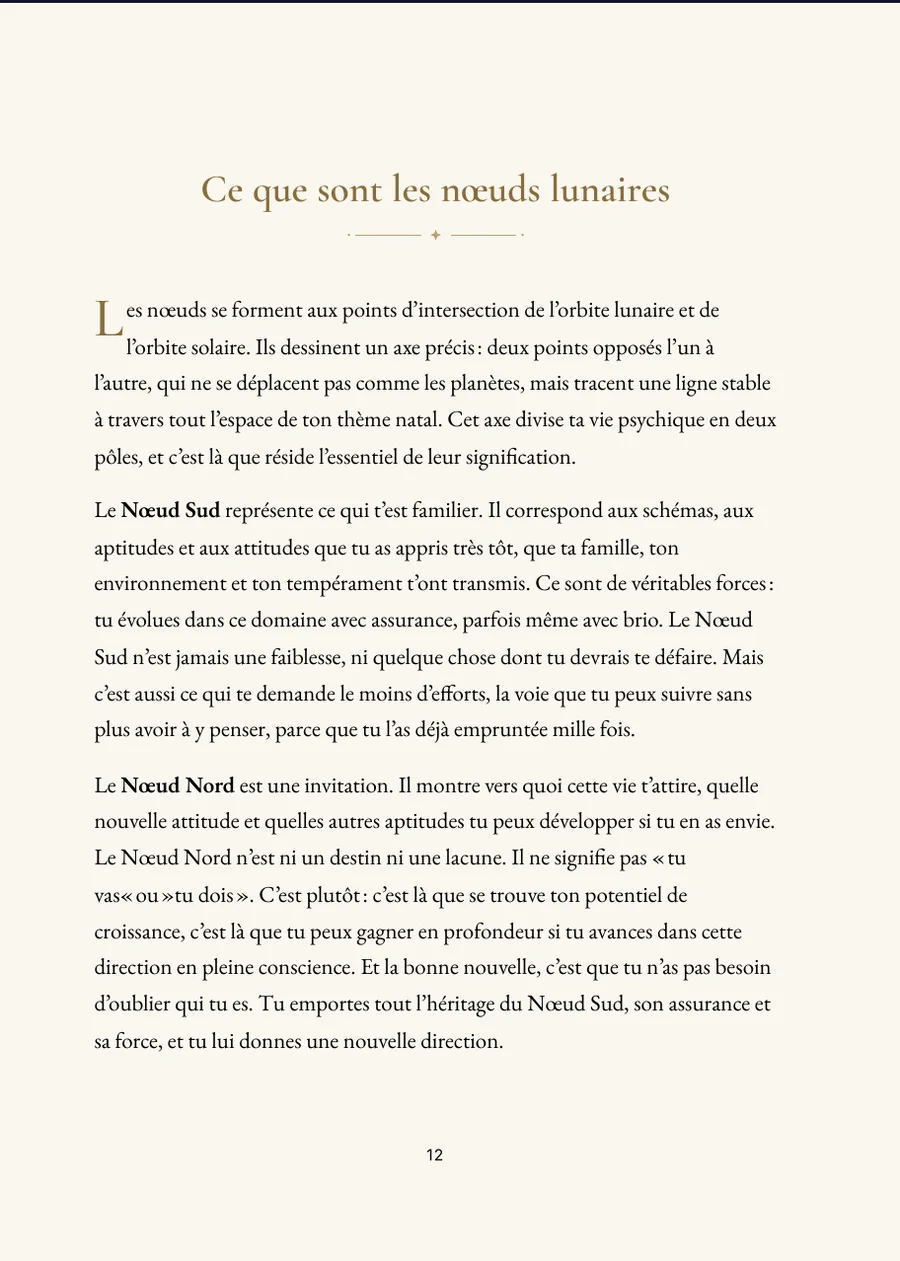 Livre des nœuds lunaires : page de chapitre avec vrai texte