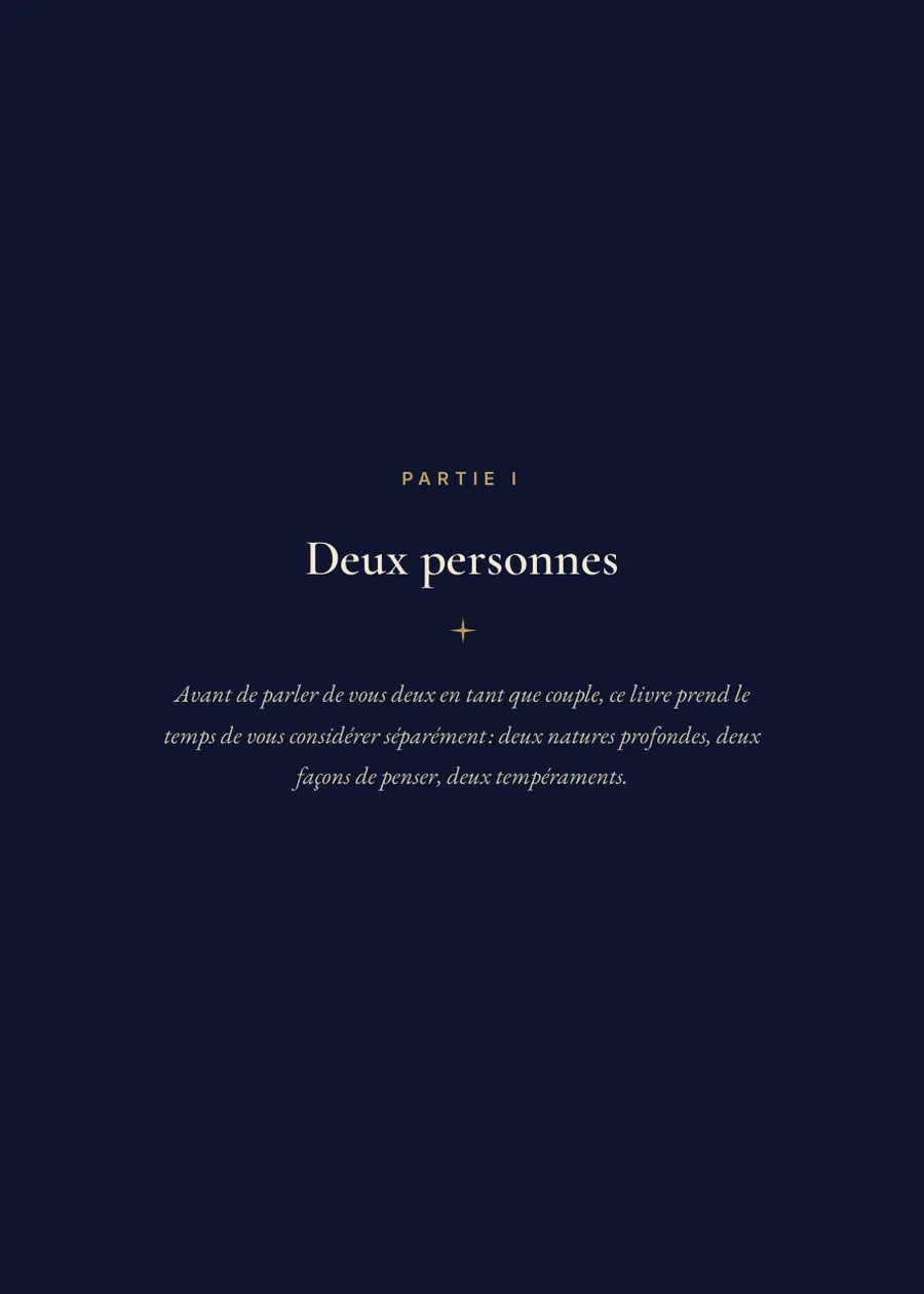 Livre de l’horoscope de couple, Page de séparation, partie I