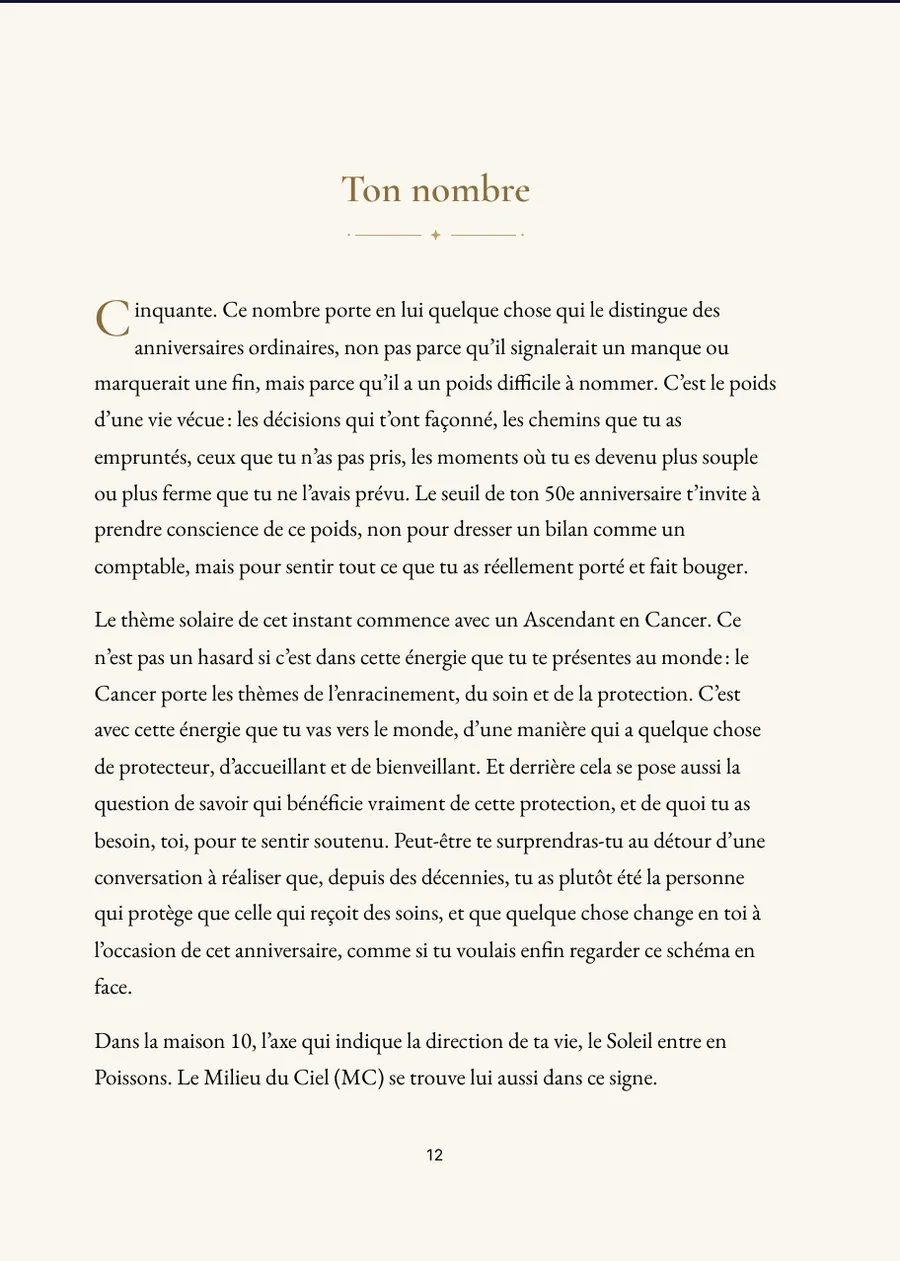 Livre du grand anniversaire, page de chapitre avec vrai texte