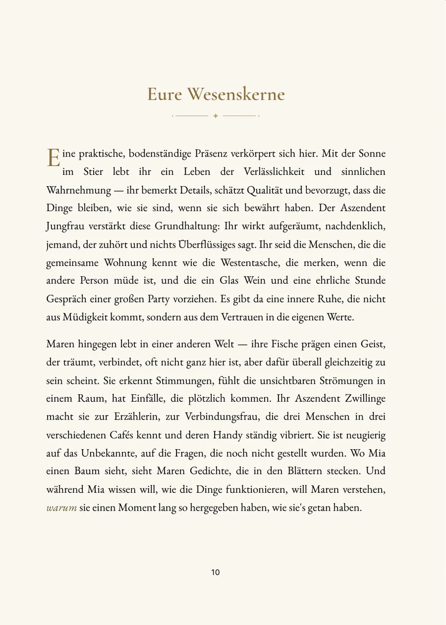 Freundschaftshoroskop – Kapitelseite mit echtem Text
