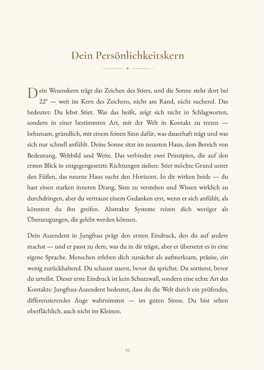 Persönliches Geburtshoroskop – Kapitelseite mit echtem Text