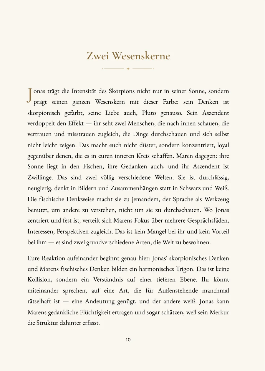 Geschwisterhoroskop – Kapitelseite mit echtem Text