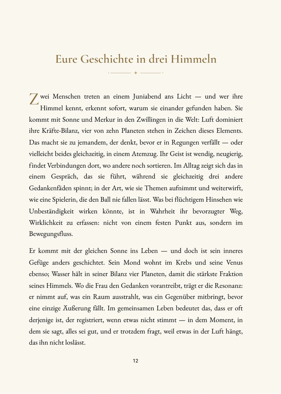 Hochzeitshoroskop – Kapitelseite mit echtem Text