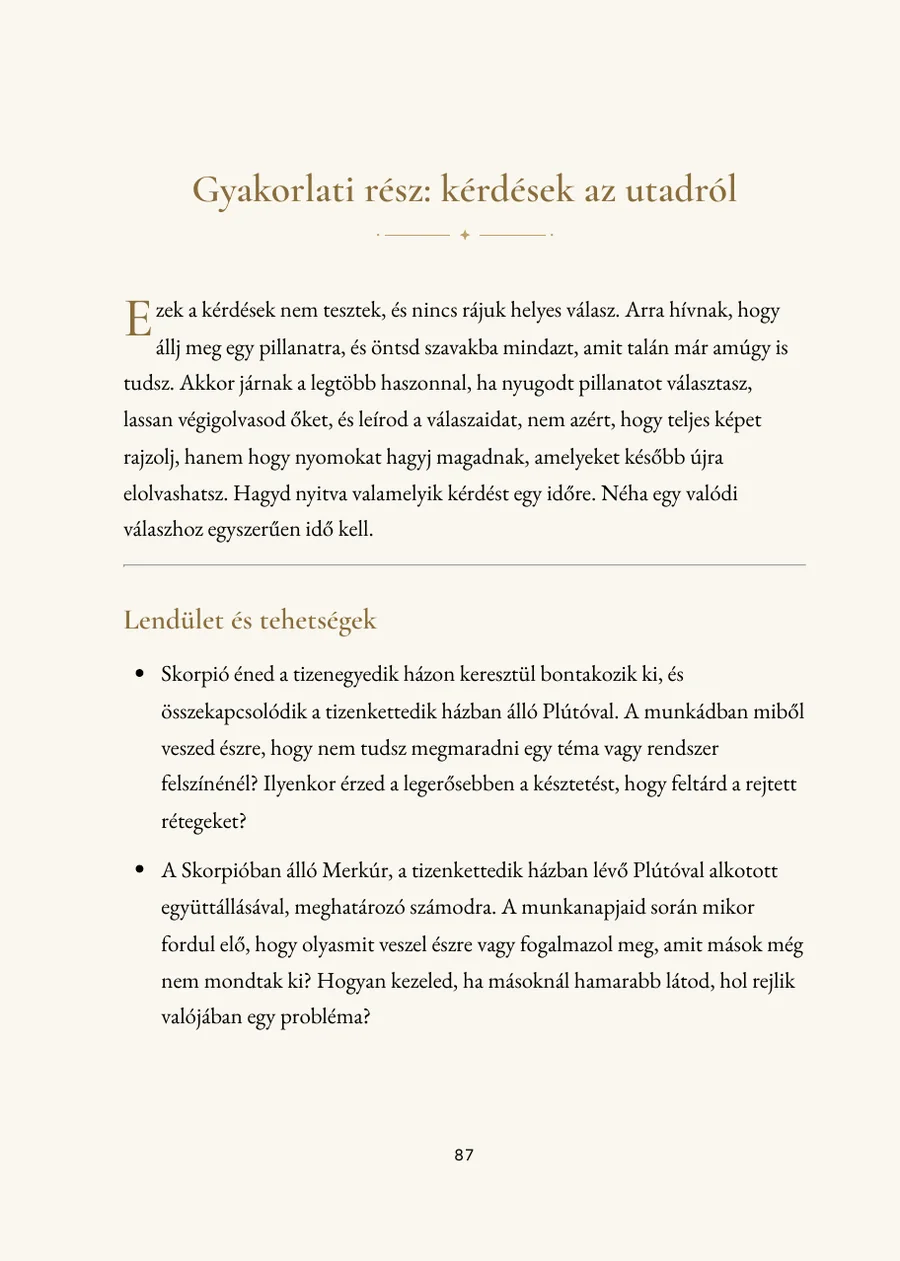 Karrierhoroszkóp könyv, a gyakorlati rész kérdésekkel