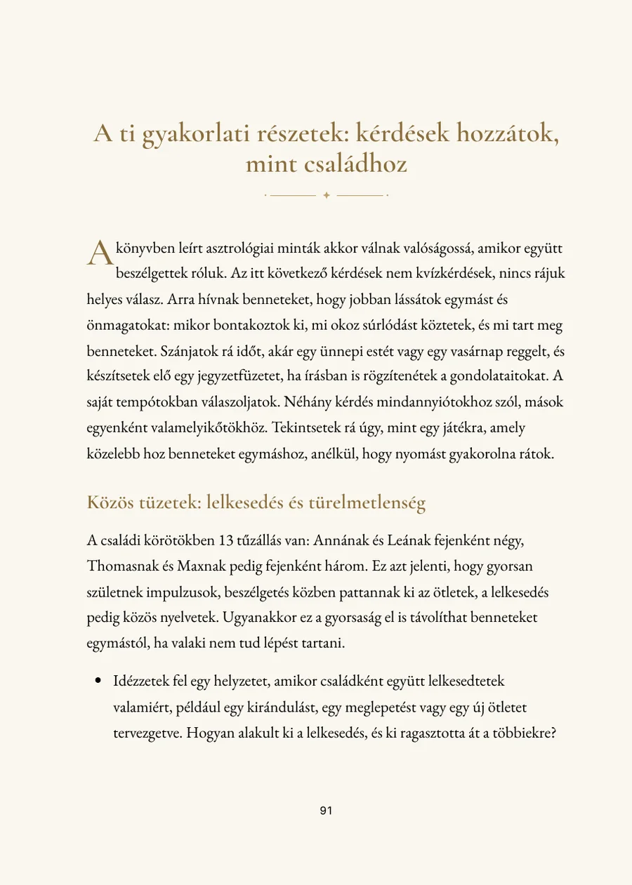 Családi horoszkóp könyv, gyakorlati rész kérdésekkel