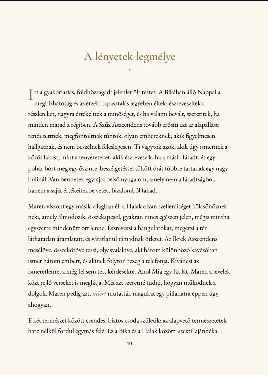 Barátsághoroszkóp könyv, fejezet oldal valódi szöveggel