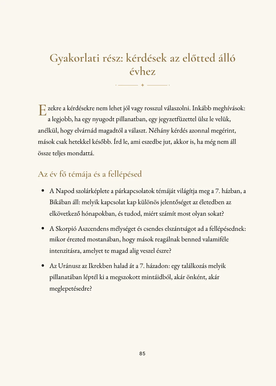 Születésnapi horoszkóp könyv (szolár), gyakorlati rész kérdésekkel