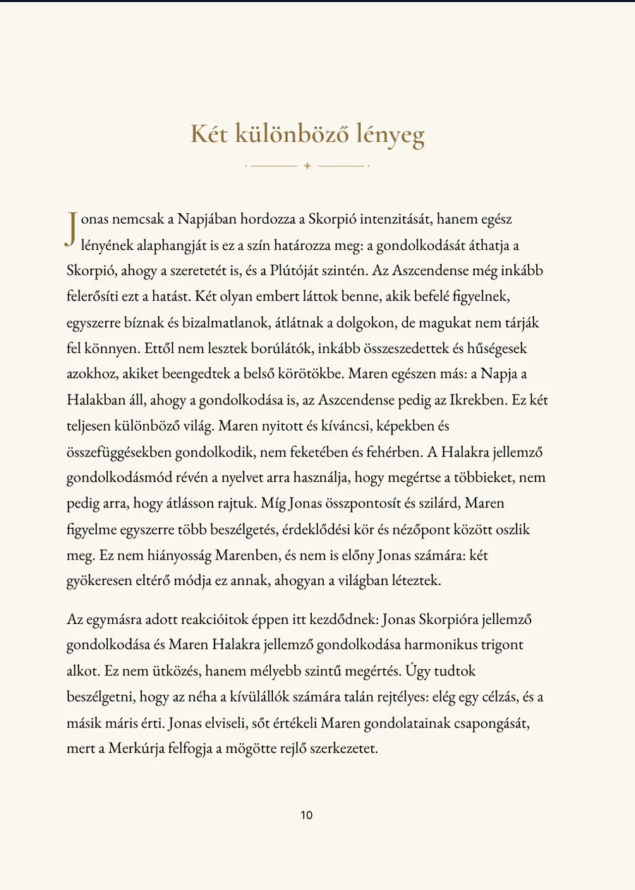 Testvérhoroszkóp könyv, fejezetoldal valódi szöveggel